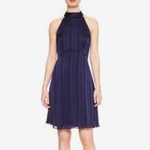 Banana Republic Halter Stripe Sheer Fit and Flare Dress Navy Blue Size 12P New!